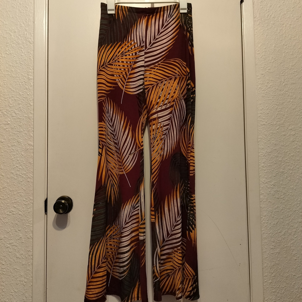Leaf Pattern Wide Leg Women's Pants